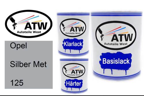 Opel, Silber Met, 125: 1L Lackdose + 1L Klarlack + 500ml Härter - Set, von ATW Autoteile West.